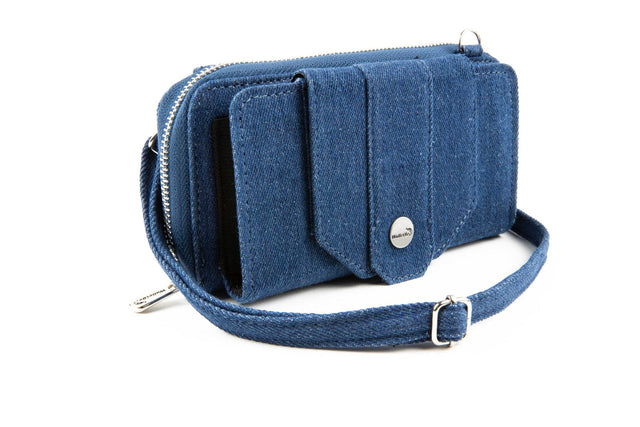 Denim Crossbody RFID Cell Phone Wallet Purse Front - WalletBe