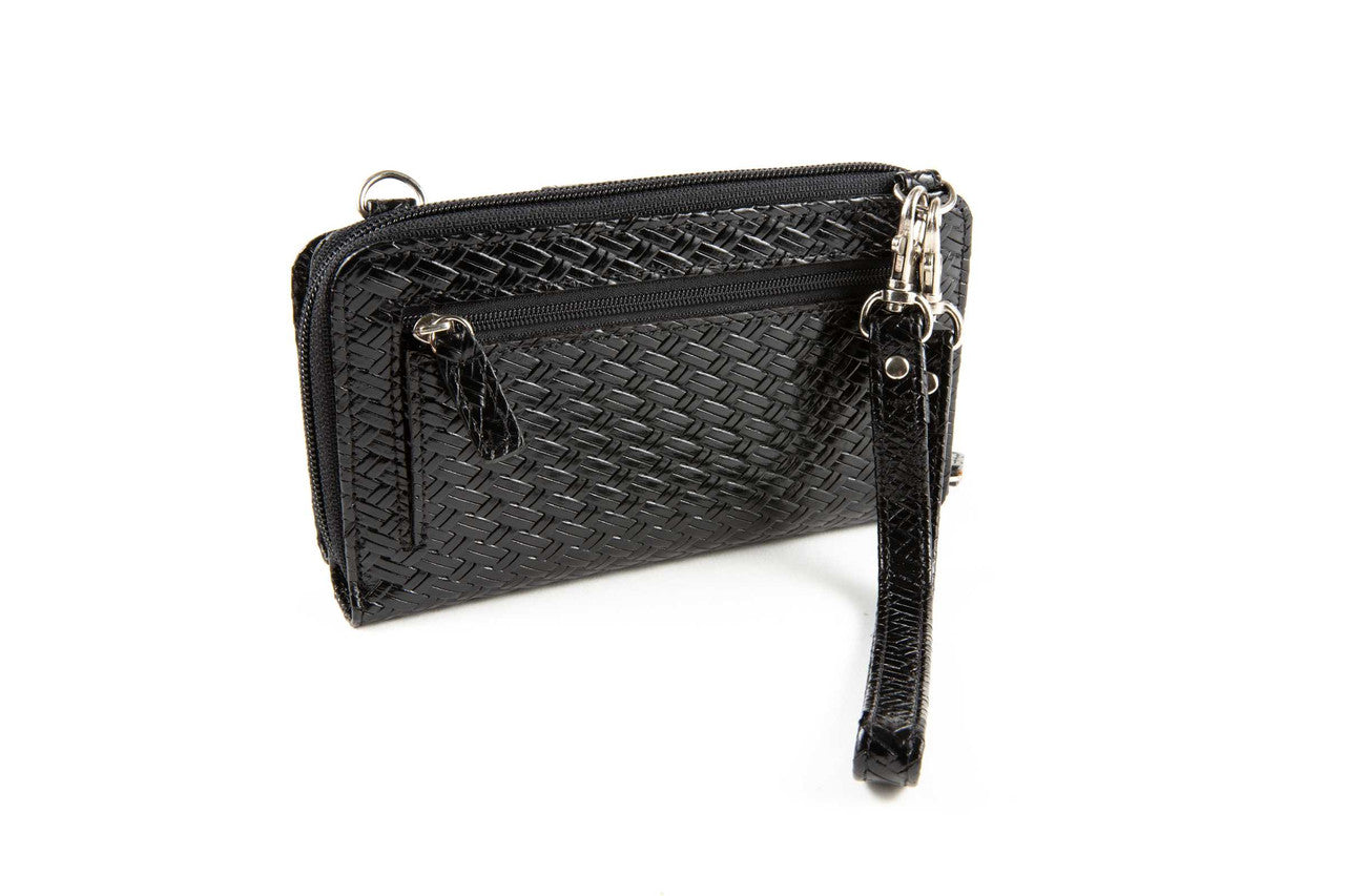 Woven Leather RFID Crossbody Smartphone Wallet Purse